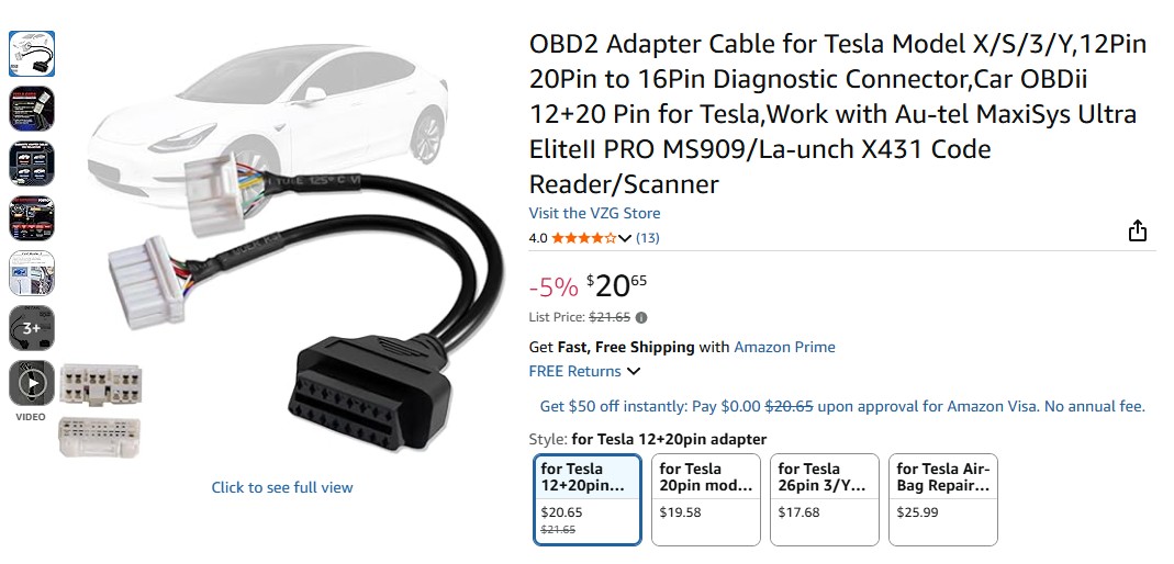OBD2 Connector for Tesla
